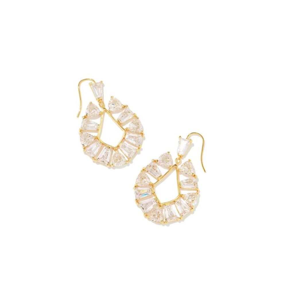 Kendra Scott Blair Gold Jewel Open Frame Earrings in White Crystal
